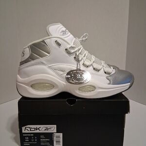 Reebok Iverson Question Mid White Silver Shoes 25th Anniv Men Size 11 NEW GX8563